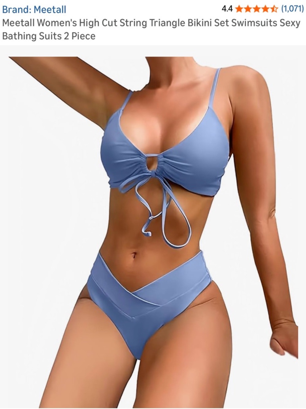 Amazon Light Blue High-Cut Tie-Front Triangle Bikini Set